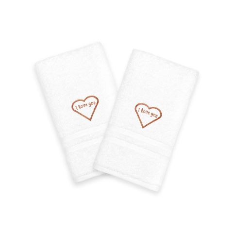I Love You Embroidered Hand Towels - Melange