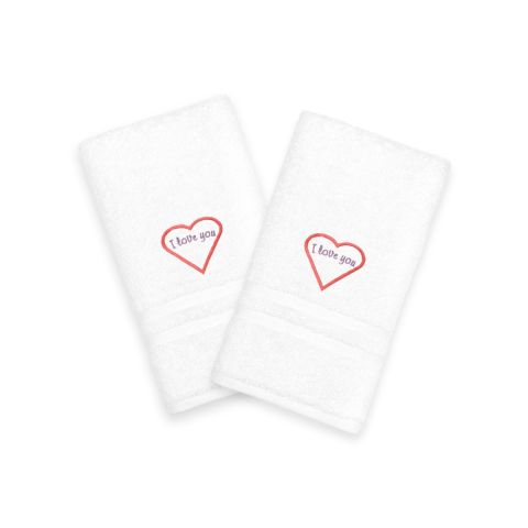 I Love You Embroidered Hand Towels - Pink