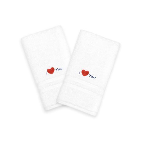 I Love You Embroidered Hand Towels - NAVY