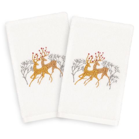 Christmas Deer Pair Embroidered Towel