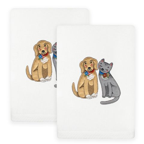 Spring Dog & Cat Embroidered Towel