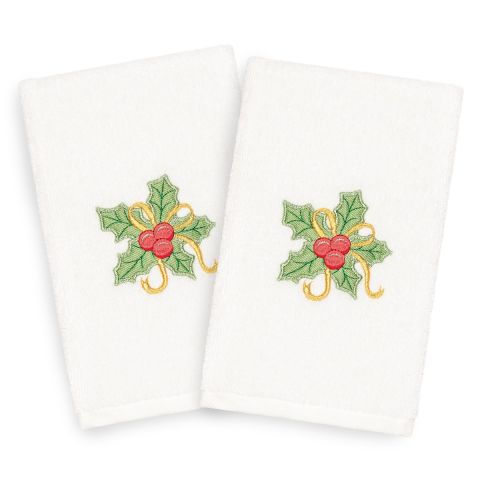 Christmas Holly Bunch Embroidered Towel