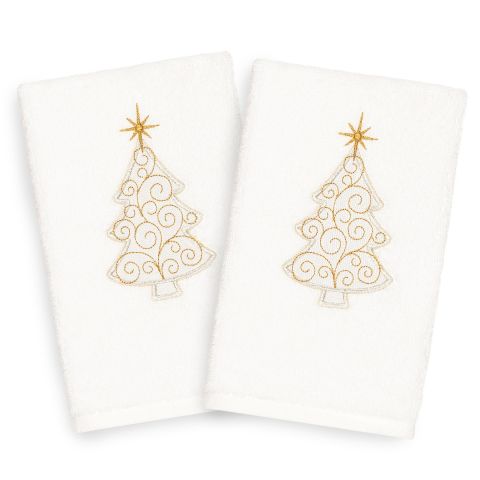 Christmas Scroll Tree Embroidered Towel