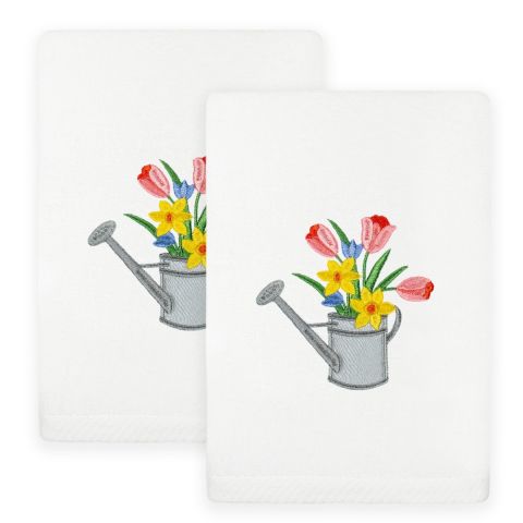 Spring Watering Can Embroidered Towel