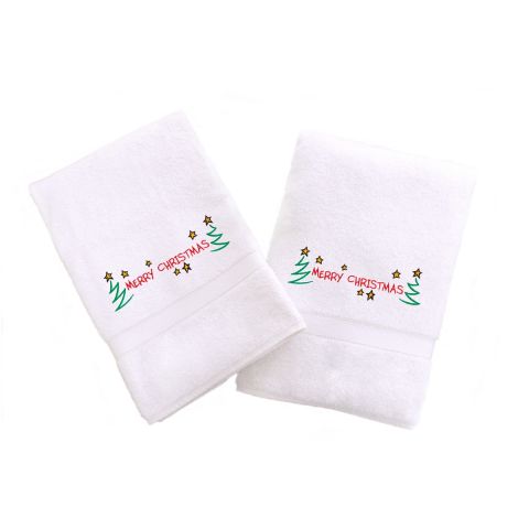 Merry Christmas Embroidered Towel With Stars