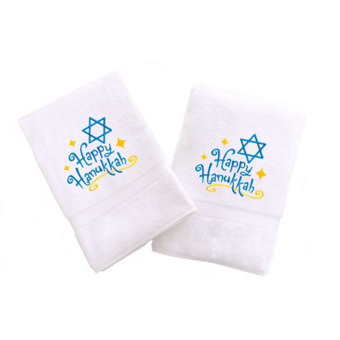 Happy Hanukkah Embroidered Towel