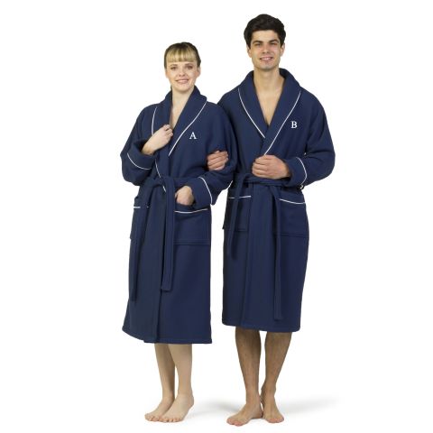 Waffle Terry Bathrobe With Satin Piped Trim